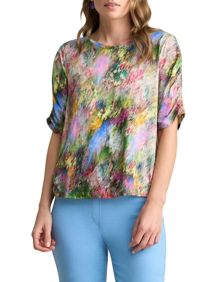 Ruched Sleeve T-shirt in Multi image 1