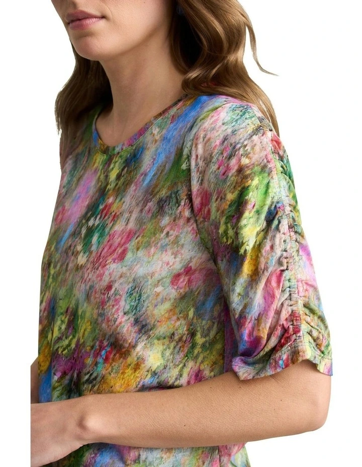 Ruched Sleeve T-shirt in Multi image 2
