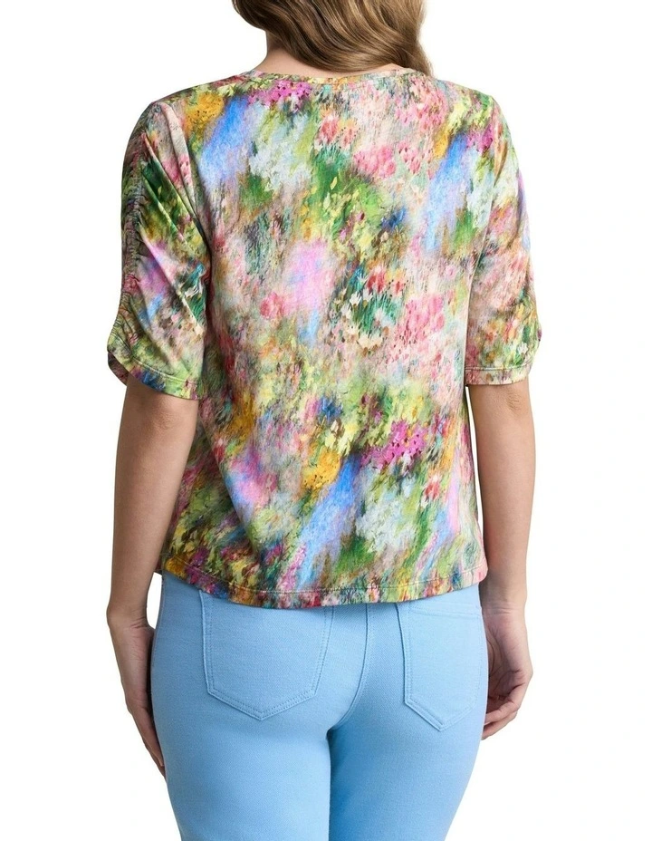 Ruched Sleeve T-shirt in Multi image 4