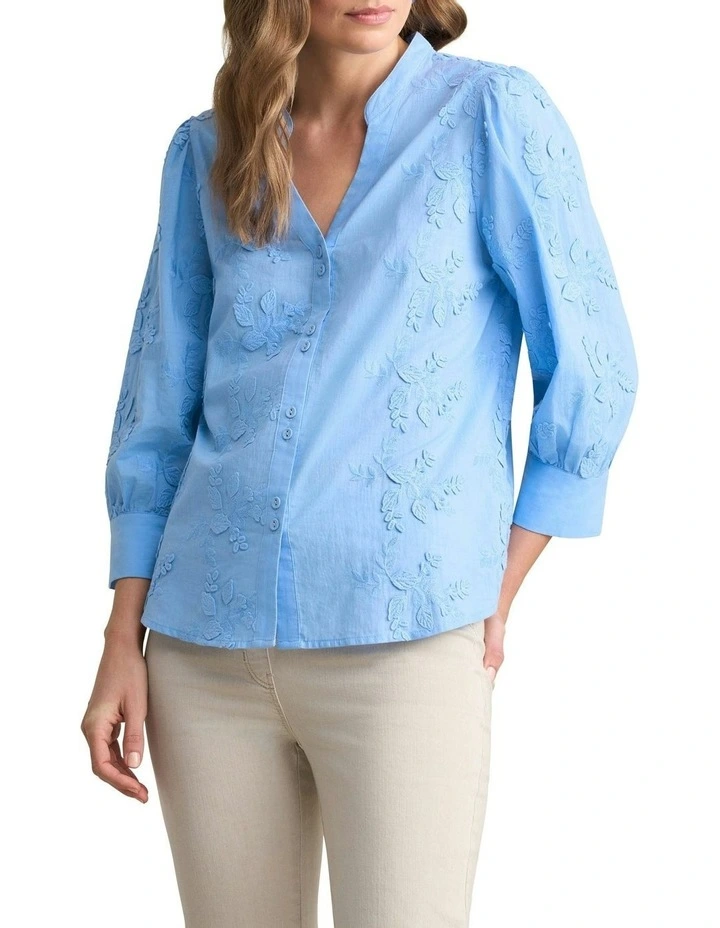 Embroidered Cotton Shirt in Periwinkle Blue image 1