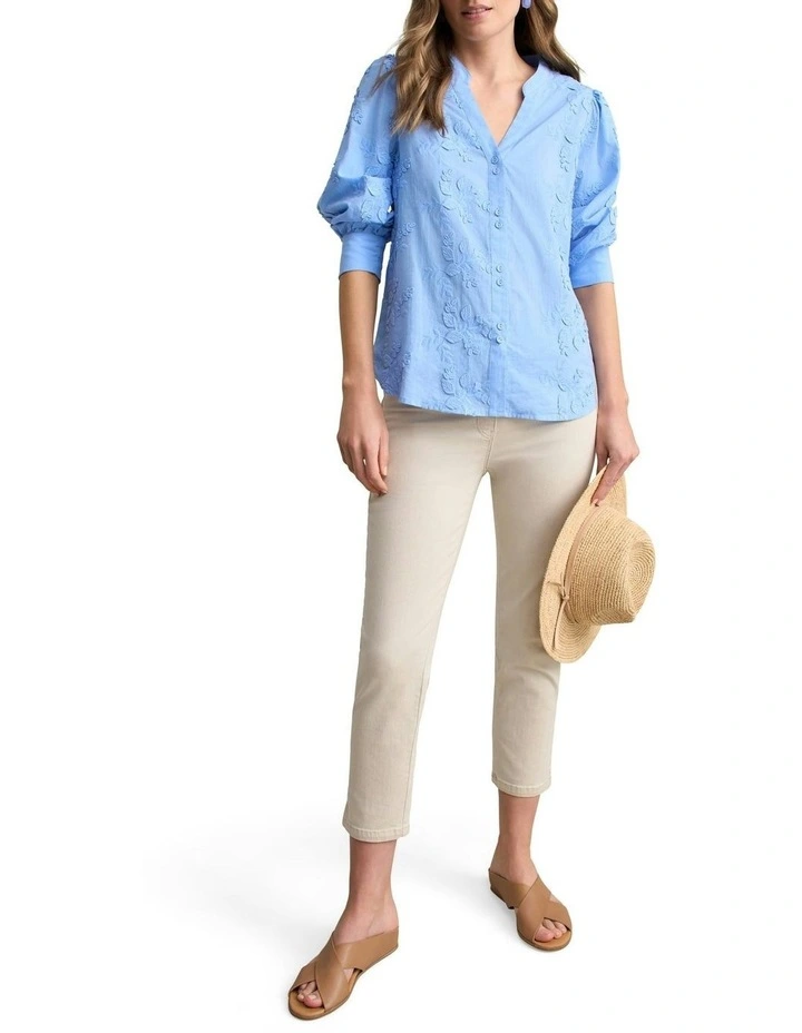 Embroidered Cotton Shirt in Periwinkle Blue image 2