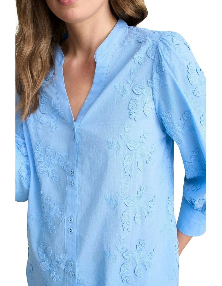 Embroidered Cotton Shirt in Periwinkle Blue image 3
