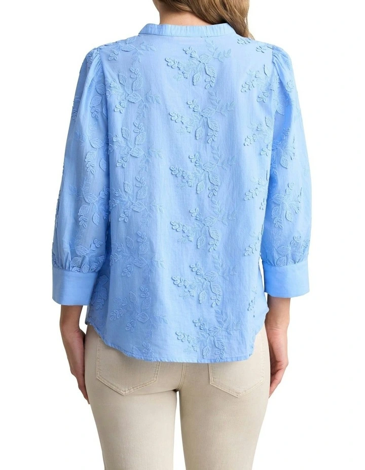 Embroidered Cotton Shirt in Periwinkle Blue image 4