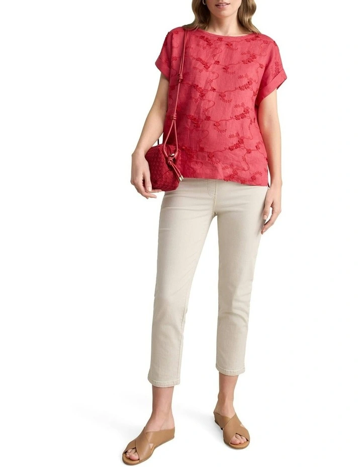 Mixed Linen Floral T-shirt in Watermelon image 2