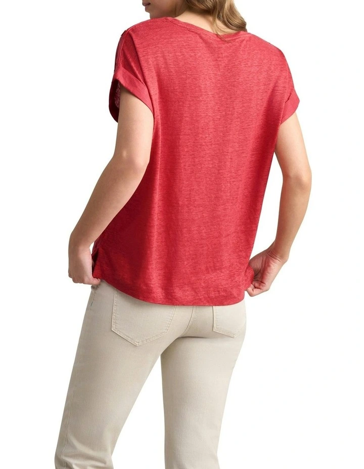 Mixed Linen Floral T-shirt in Watermelon image 4