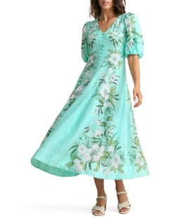 Border Print Dress in Blue