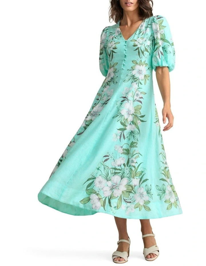 Border Print Dress in Blue image 1