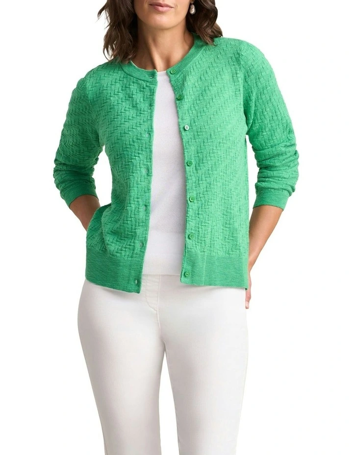 Textured Knit Cardigan in Emerald image 1