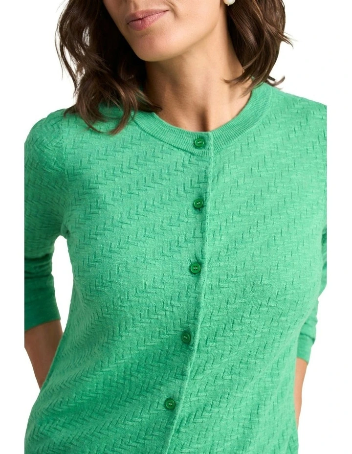 Textured Knit Cardigan in Emerald image 3