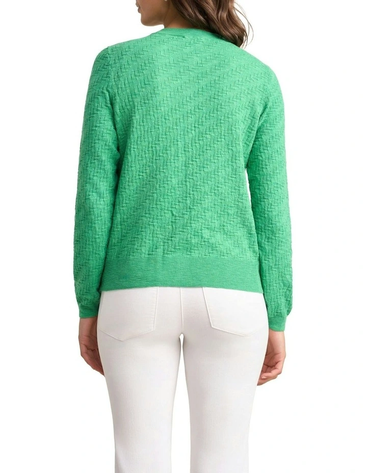Textured Knit Cardigan in Emerald image 4
