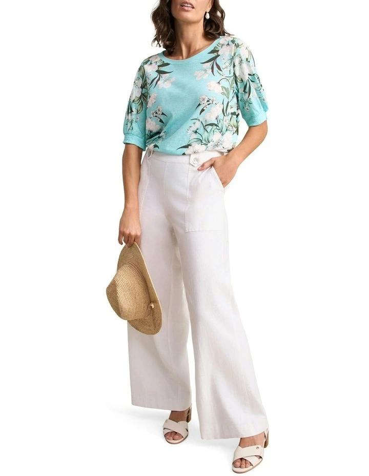 Printed Button Detail T-shirt in Blue image 2