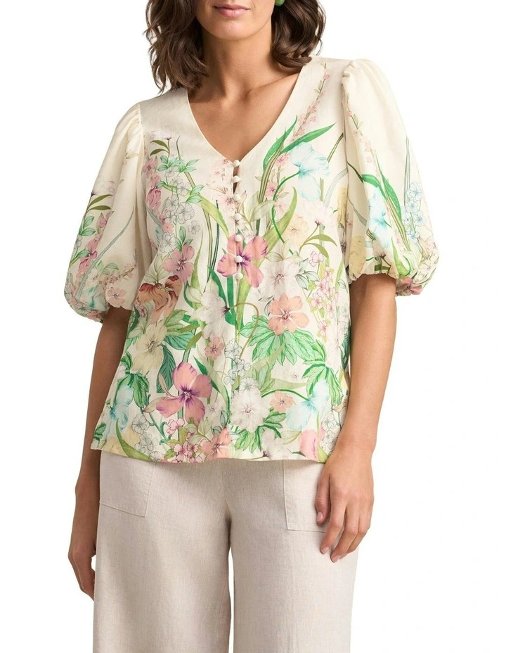 Border Print Blouse in Cream image 1