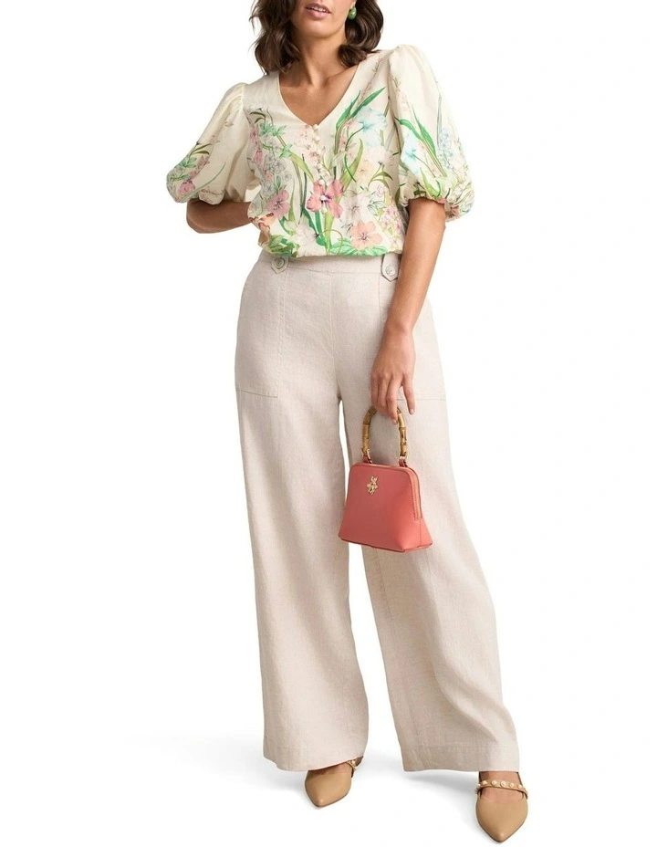 Border Print Blouse in Cream image 2