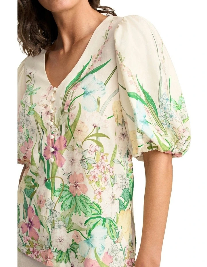 Border Print Blouse in Cream image 3