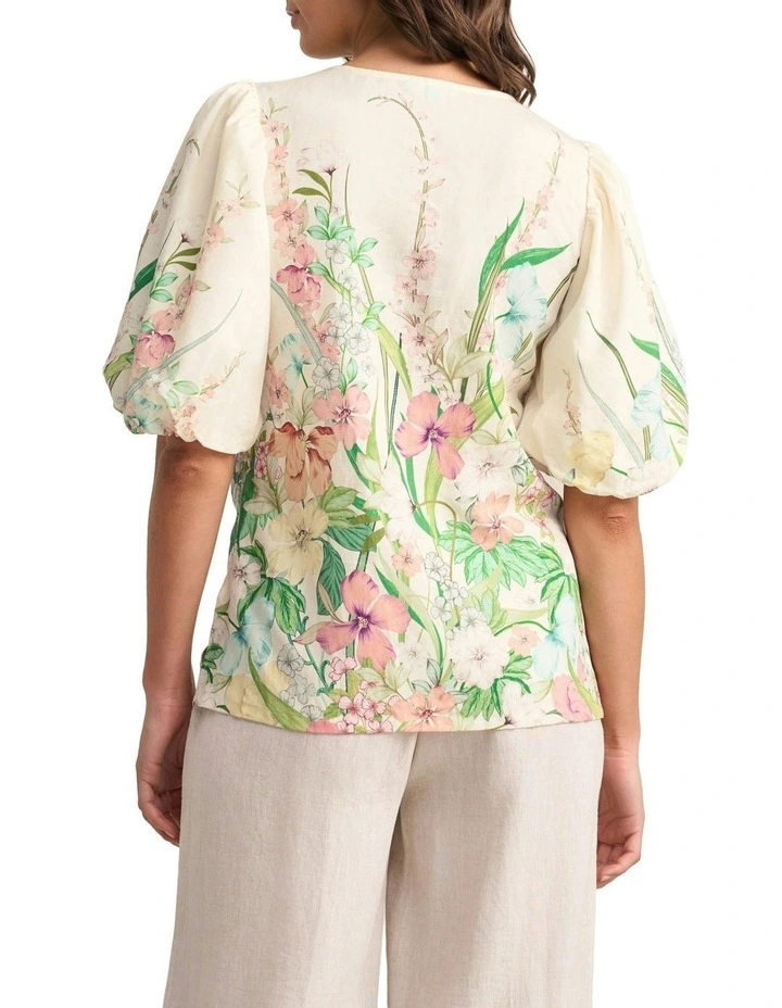 Border Print Blouse in Cream image 4