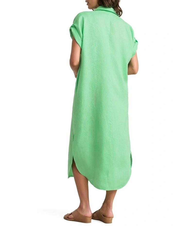 Linen Gather Front Dress in Bright Apple image 4