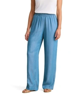 Wide Leg Full Length Pant in Denim Chambray