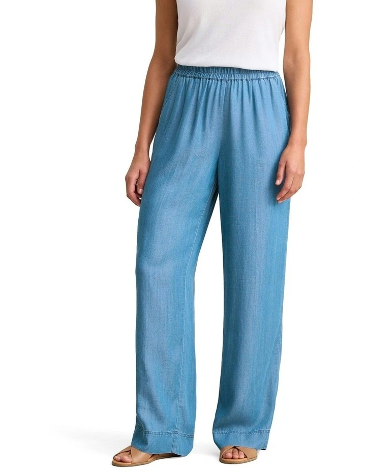 Wide Leg Full Length Pant in Denim Chambray image 1