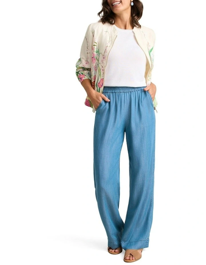 Wide Leg Full Length Pant in Denim Chambray image 2
