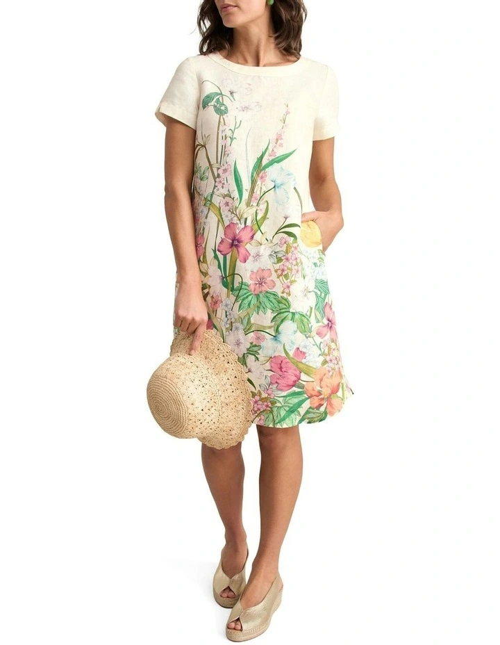 Printed French Linen Dress in Multi image 2