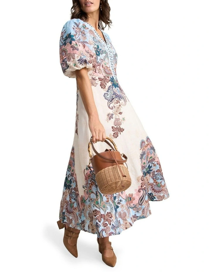 Printed Linen Blend Dress in Multi image 2