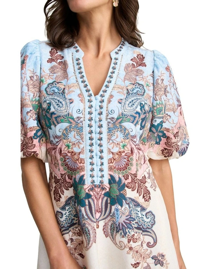 Printed Linen Blend Dress in Multi image 3