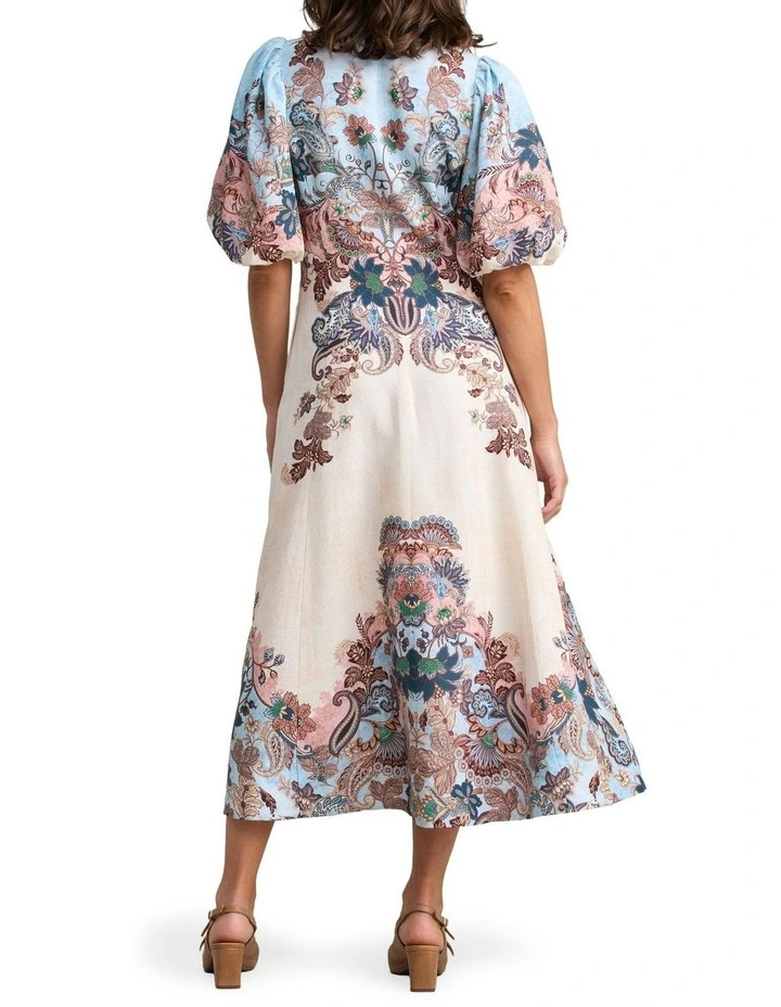 Printed Linen Blend Dress in Multi image 4