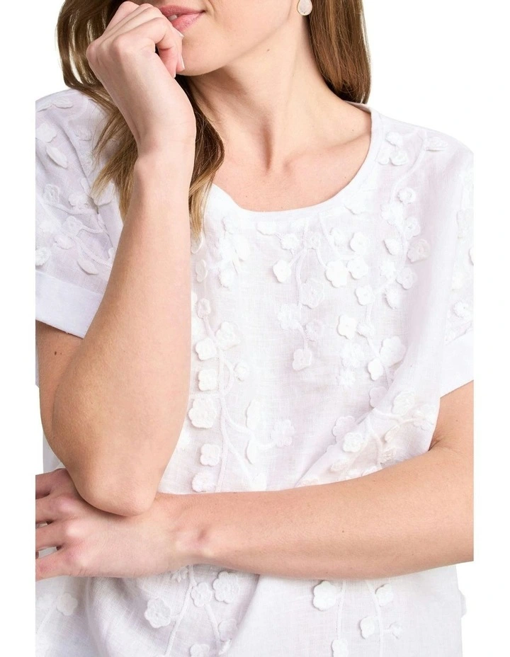 Mixed Linen Floral T-shirt in White image 2