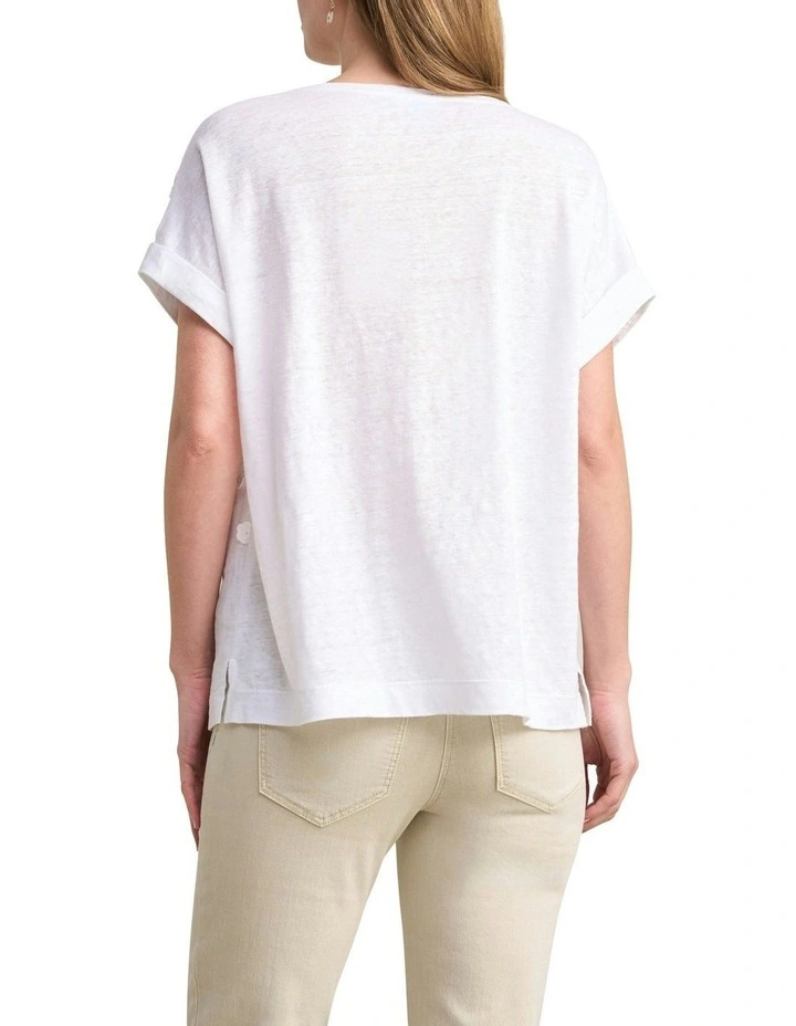 Mixed Linen Floral T-shirt in White image 4