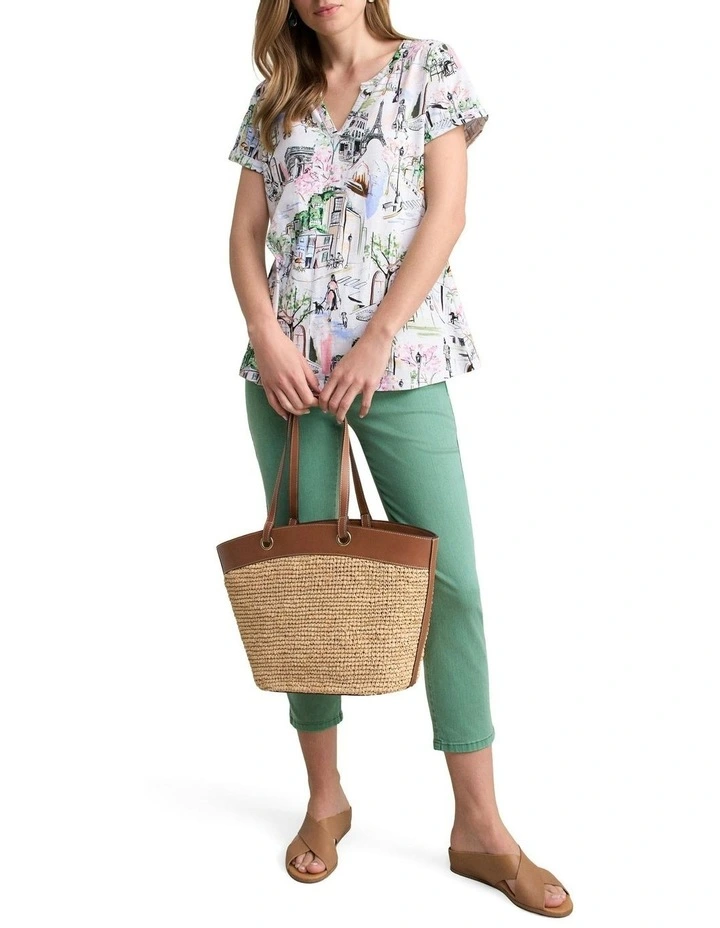 Notch Neck Cotton Tee in White image 2