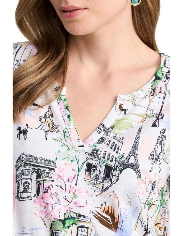 Notch Neck Cotton Tee in White image 3