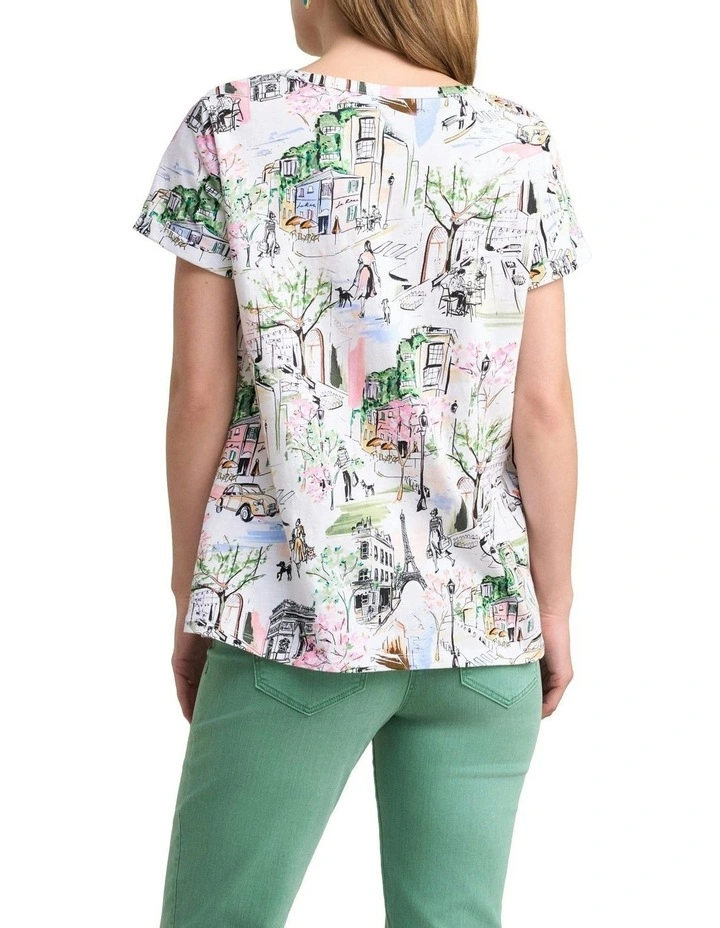 Notch Neck Cotton Tee in White image 4