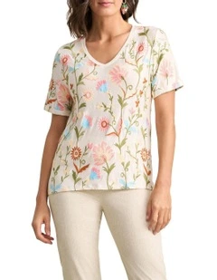 Embroidered Tee in Cream