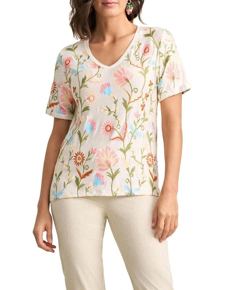 Embroidered Tee in Cream image 1