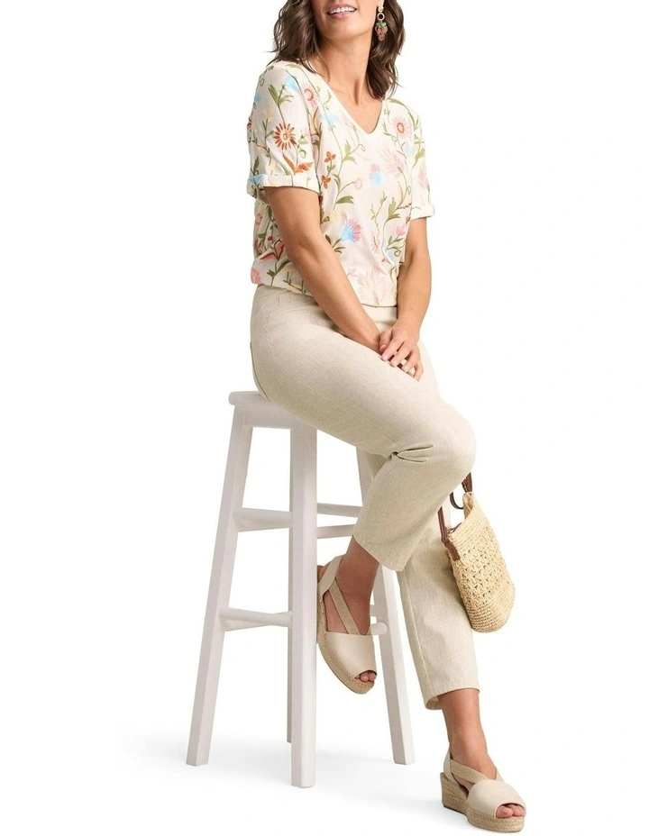 Embroidered Tee in Cream image 2