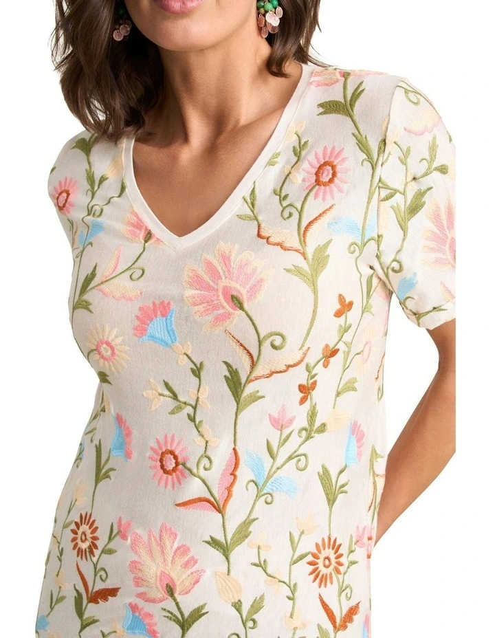 Embroidered Tee in Cream image 3