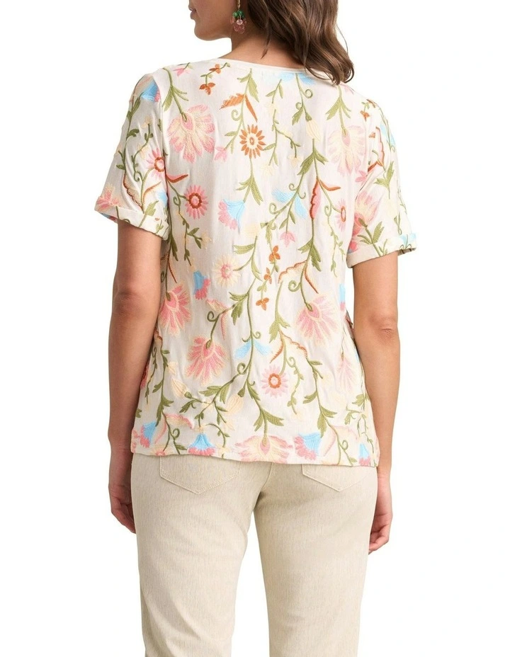 Embroidered Tee in Cream image 4