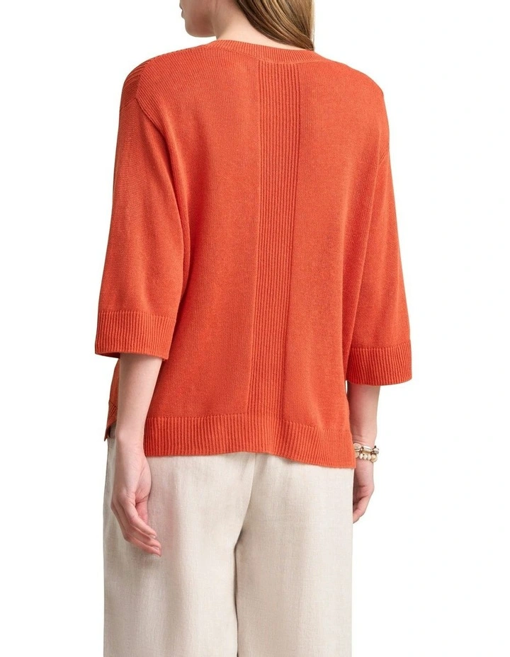 V-Neck Linen Knit Jumper in Burnt Orange image 4