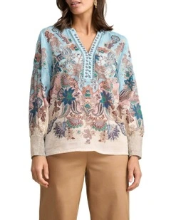 Cotton Silk Blouse in Blue