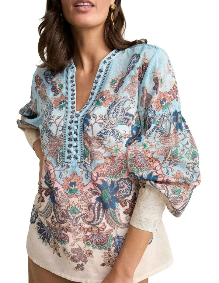 Cotton Silk Blouse in Blue image 3