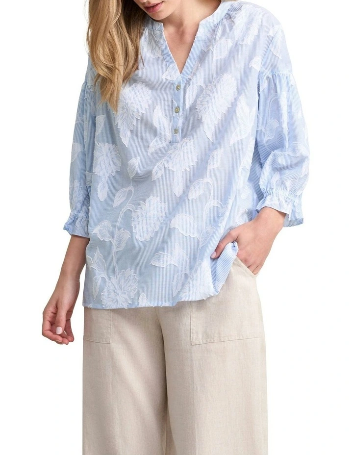 Floral Jacquard Blouse in Blue image 1