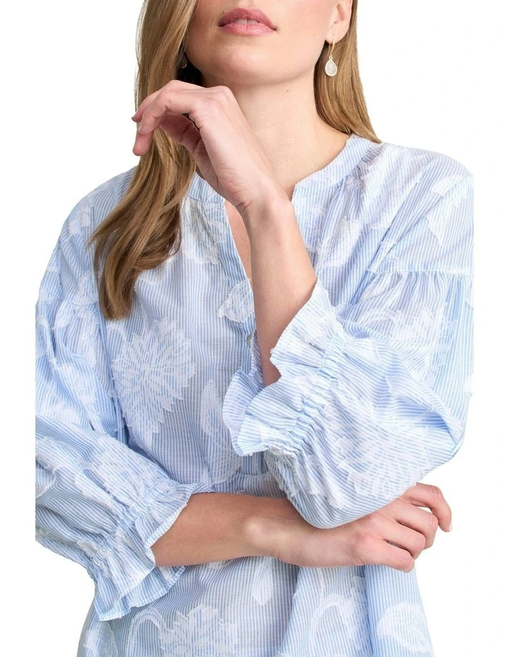 Floral Jacquard Blouse in Blue image 3