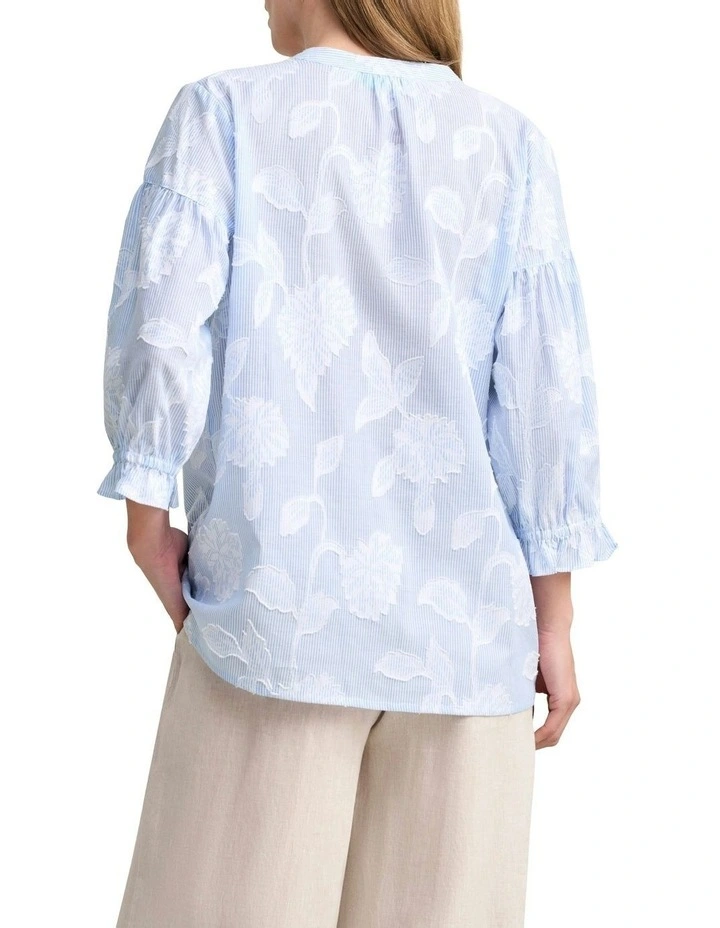Floral Jacquard Blouse in Blue image 4