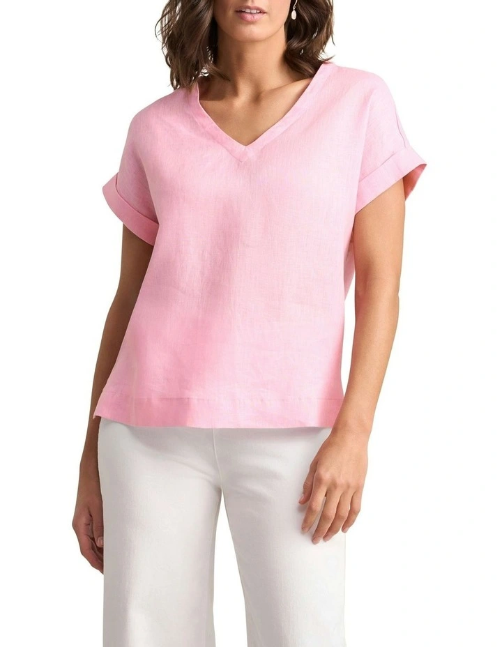 V-Neck Button Back Top in Petal Pink image 1