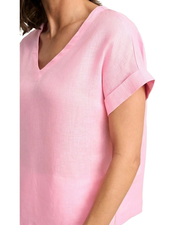 V-Neck Button Back Top in Petal Pink image 3