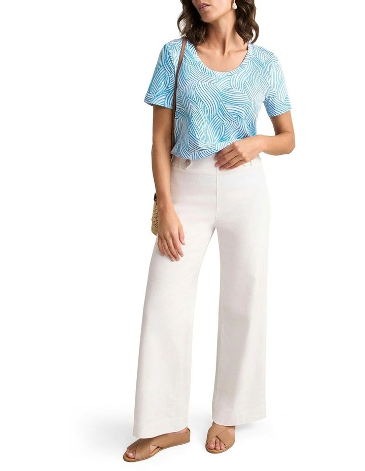 Organic Cotton Linear Curve Print Slub T-shirt in Blue image 2