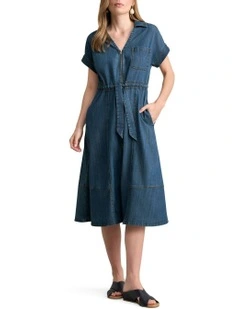 Shirt Dress in Mid Denim Blue