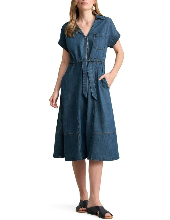 Shirt Dress in Mid Denim Blue image 1
