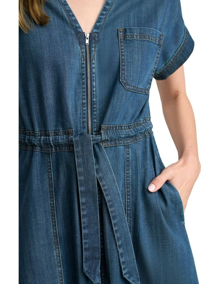 Shirt Dress in Mid Denim Blue image 2