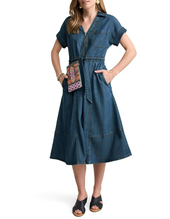 Shirt Dress in Mid Denim Blue image 3